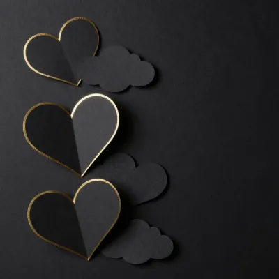 Black Hearts and Clouds with Gold Outlines - Art - AI generated image