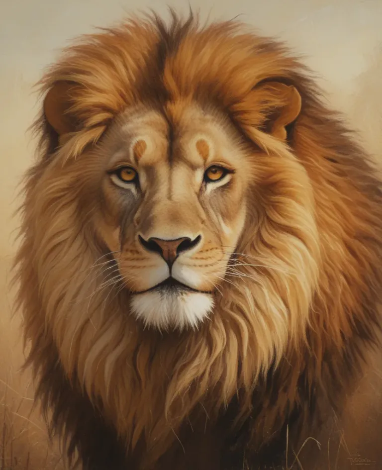 Golden Lion's Head with Luxurious Mane - Wildlife - AI generated image