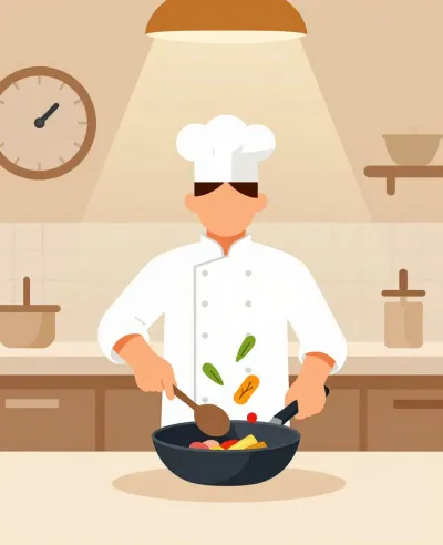 Chef Stirring Vegetables in Pan - Cooking - AI generated image