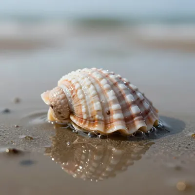 Shell in Tidepool Reflecting Sunlight - Beach - AI generated image