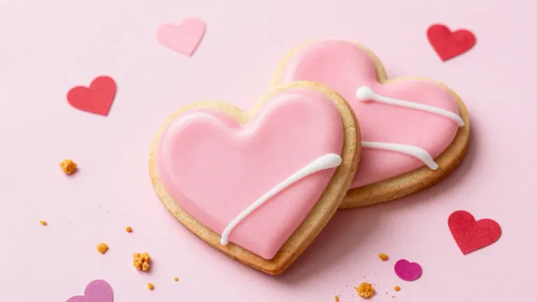 Pink Heart-Shaped Cookies with White Drizzle - Food - AI generated image