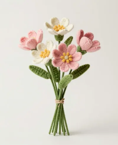 Felt Flower Bouquet Softly Lit - Crafts - AI generated image