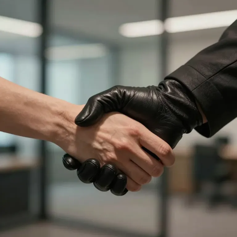Gloved Handshake in Modern Office - Handshake - AI generated image