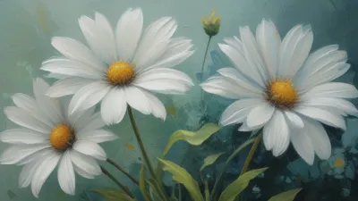 White Daisies with Impasto Texture - Flowers - AI generated image