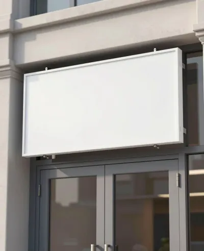 Blank White Sign Above Glass Doors - Signage - AI generated image