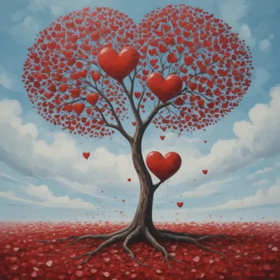 Glossy Red Heart Tree Serene Sky - Nature - AI generated image
