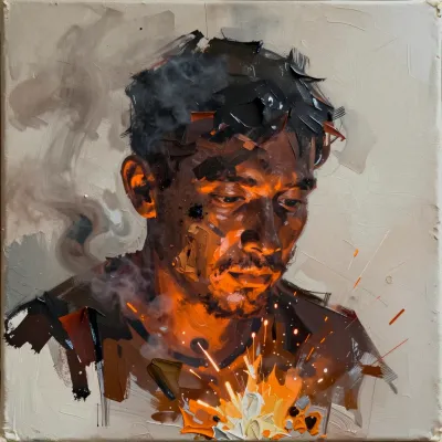 Smoky Fiery Figure on Textured Canvas - Art - AI generated image
