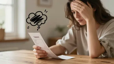 Woman Struggling with Budget at Wooden Table - People - AI generated image