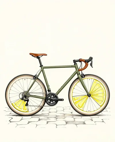 Lemon-Wheel Bicycle on Cobblestones - Bicycle - AI generated image