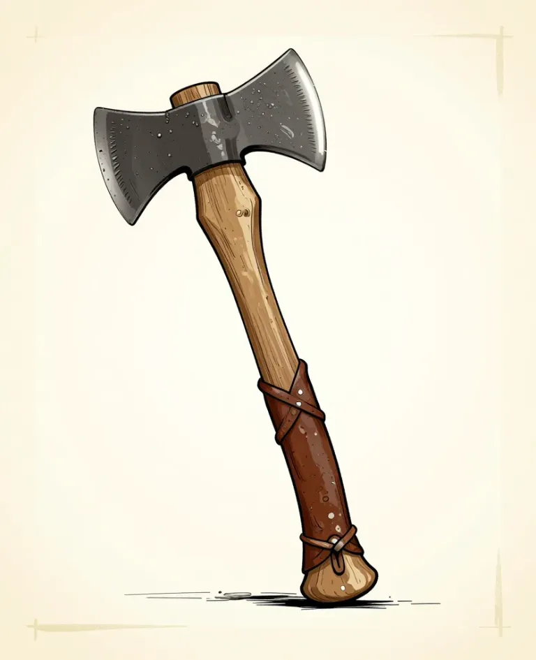 Antler-Grip Axe Resting on Ground - Weapon - AI generated image