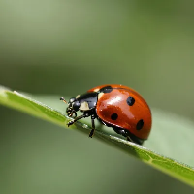 Red Ladybug Resting on Leaf Edge - Insects - AI generated image
