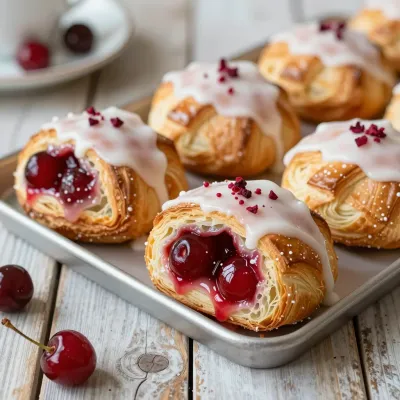 Cherry Danish Pastries with Icing and Sprinkles - Bakery - AI generated image