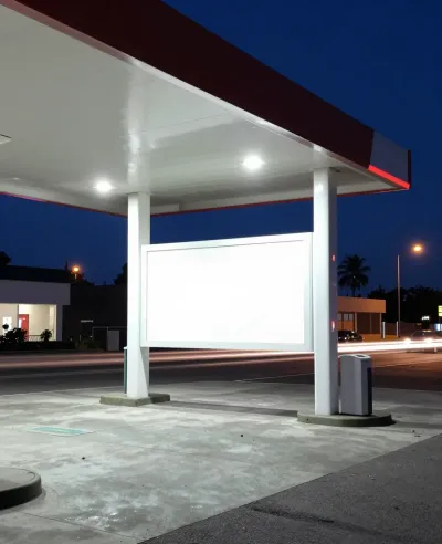 Gas Station Canopy at Night with Blank Billboard - Urban - AI generated image