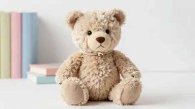 Beige Teddy Bear Sitting by Pastel Books - Toy - AI generated image