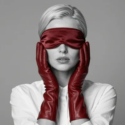 Blindfolded Figure with Red Leather Gloves - Fashion - AI generated image