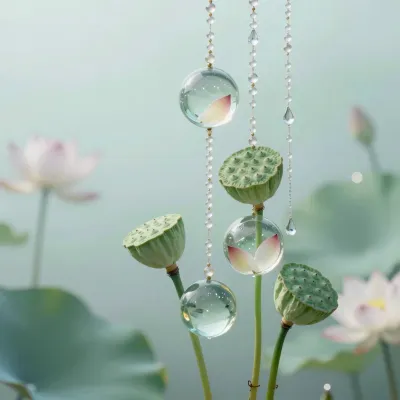 Lotus Seed Pods with Beaded Veil - Flora - AI generated image