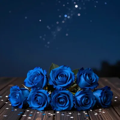 Midnight Blue Roses Gleaming in Starry Night - Flowers - AI generated image