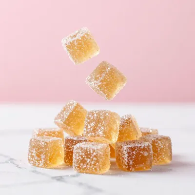Sugared Candy Cubes Descending on Marble - Food - AI generated image