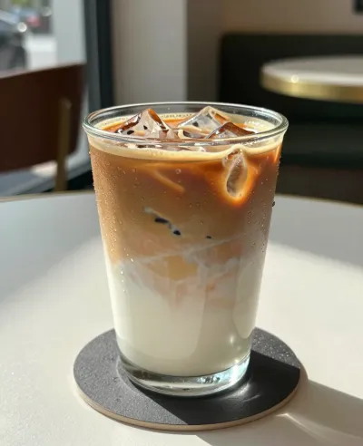 Iced Latte Glass with Condensation - Food - AI generated image