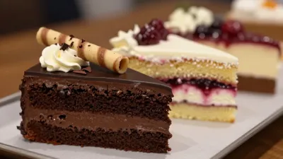 Chocolate Cake Slice with Glossy Ganache - Food - AI generated image