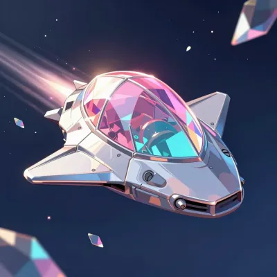 Crystal-Mini-Spaceship Gleaming in Space - Spaceship - AI generated image