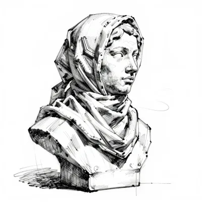 Bust of a Traveler with Patterned Headscarf - Art - AI generated image