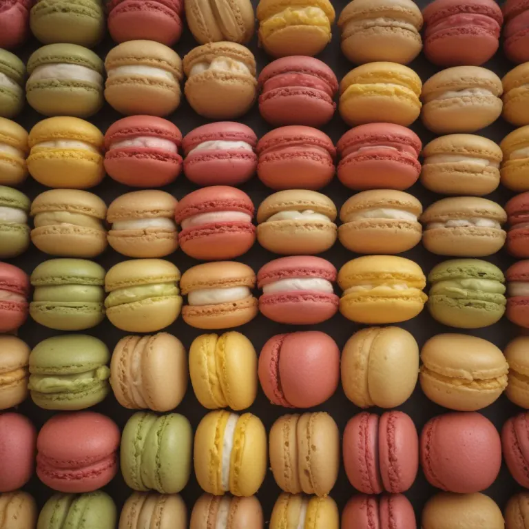 French Macarons Arranged in Rows - Food - AI generated image