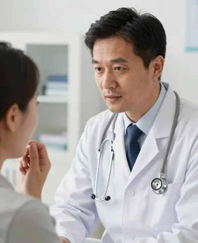 Doctor Whispering to Patient in Consultation - Medical - AI generated image