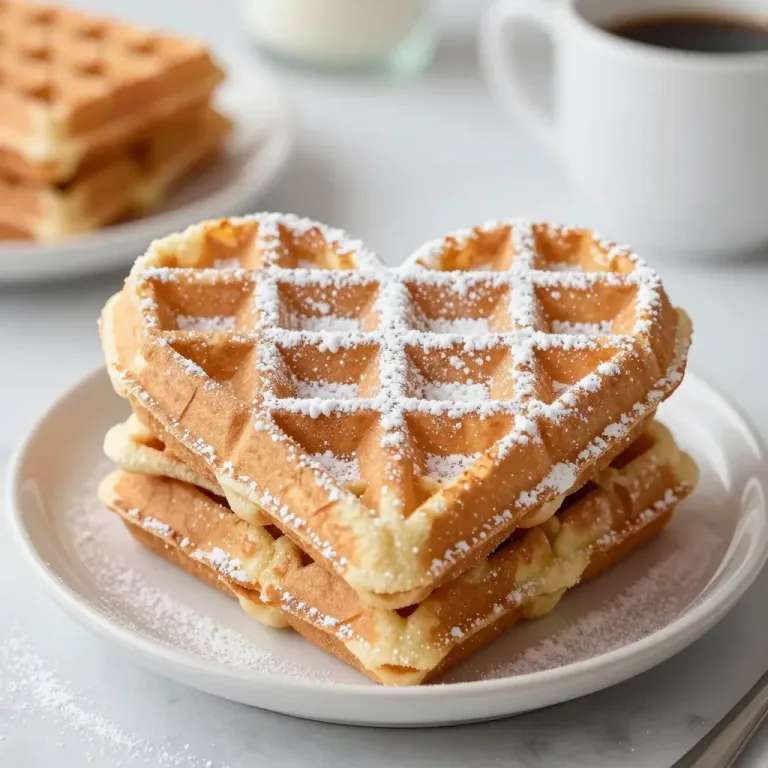 Heart-Shaped Waffles Stacked with Powdered Sugar - Food - AI generated image