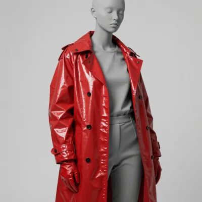 Glossy Crimson Raincoat Mannequin - Fashion - AI generated image