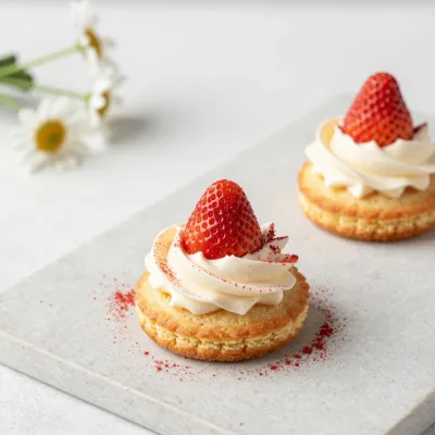 Strawberry Tart with Whipped Cream and Strawberry Topping - Food - AI generated image