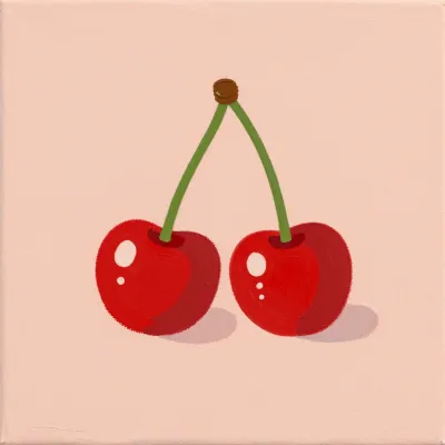 Glossy Red Cherries with Green Stems - Food - AI generated image