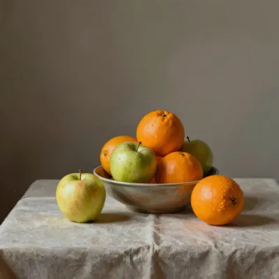 Bowl of Oranges and Apples with Soft Light - Still Life - AI generated image