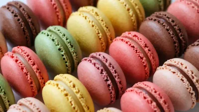French Macarons in Vibrant Colors - Food - AI generated image