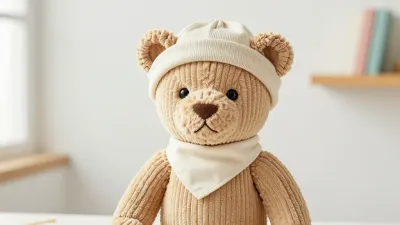 Corduroy Teddy Bear with Knit Cap - Portrait - AI generated image