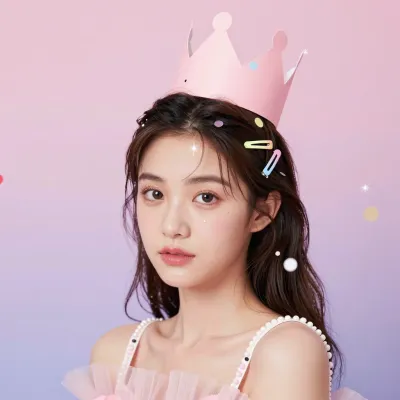 Young Woman with Crown in Pastel Pink Setting - Fashion - AI generated image
