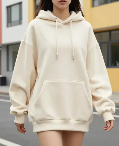 Person in Oversized Hoodie Frontal View - Fashion - AI generated image