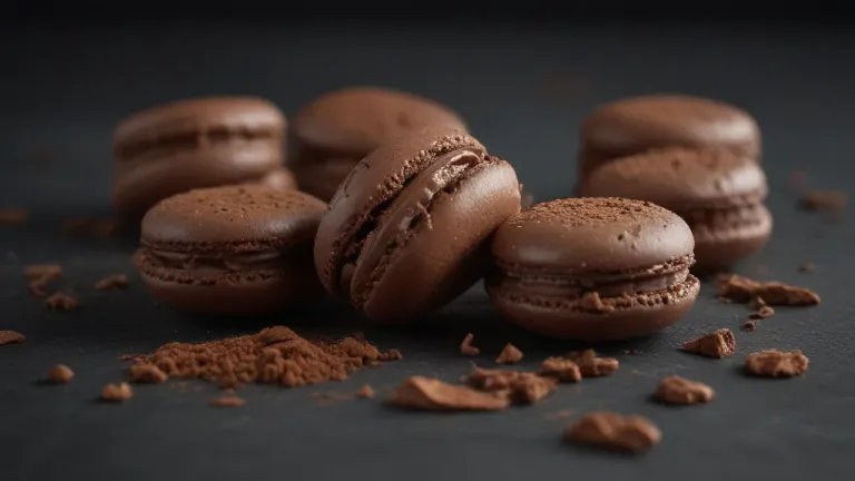 Dark Chocolate Macarons with Creamy Filling - Food - AI generated image