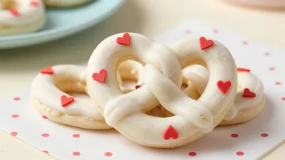 Sugar-glazed Pretzel with Red Hearts - Food - AI generated image
