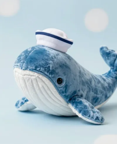 Blue Whale Plush with Sailor Hat - Plush - AI generated image
