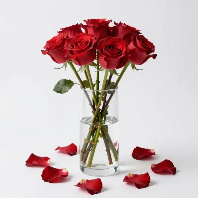 Red Roses in Glass Vase with Soft Light - Flowers - AI generated image