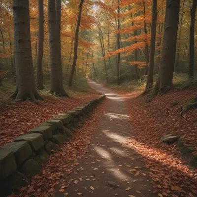 Autumn Forest Path Winding Through Trees - Forest - AI generated image