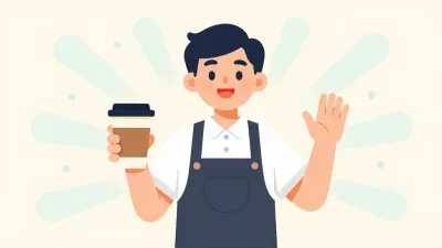 Barista Waving with Steaming Coffee Cup - People - AI generated image