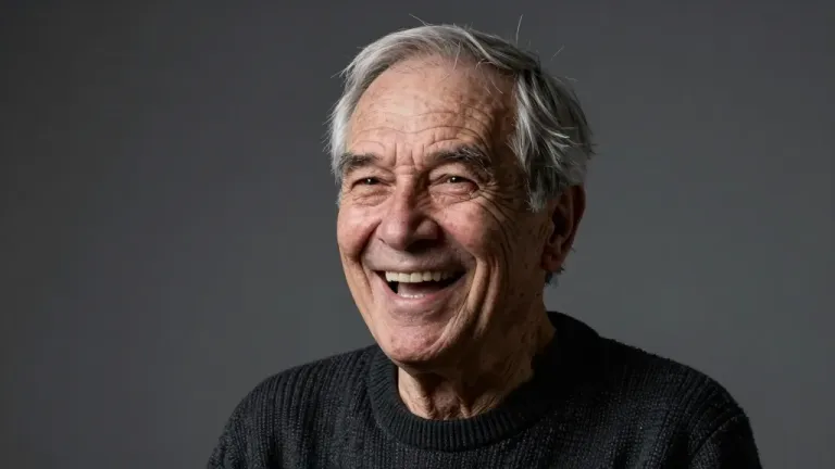 Laughing Elderly Man in Dark Sweater - Portrait - AI generated image