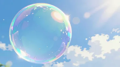 Crystal-clear Soap Bubble Reflecting Sunlight - Background - AI generated image
