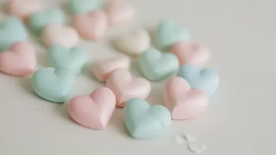 Pastel Heart-Shaped Candies Softly Lit - Food - AI generated image