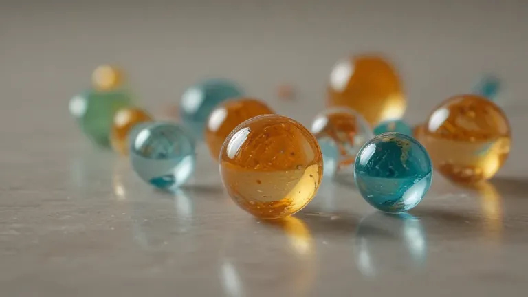 Teal and Amber Marbles Reflective Cluster - Still Life - AI generated image