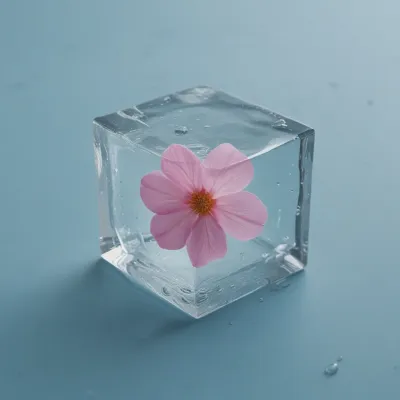 Pink Flower Encased in Clear Ice Cube - Nature - AI generated image