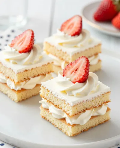 Strawberry Shortcake Squares with Creamy Frosting - Bakery - AI generated image