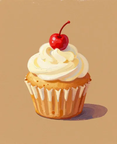 Glossy Cherry Mini-Cupcake with Creamy Frosting - Food - AI generated image